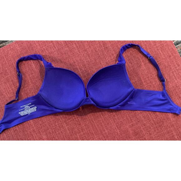 VICTORIA’S SECRET Plunge Satin Midnight Blue W/ Padded Bra Size 34C - Picture 7 of 10